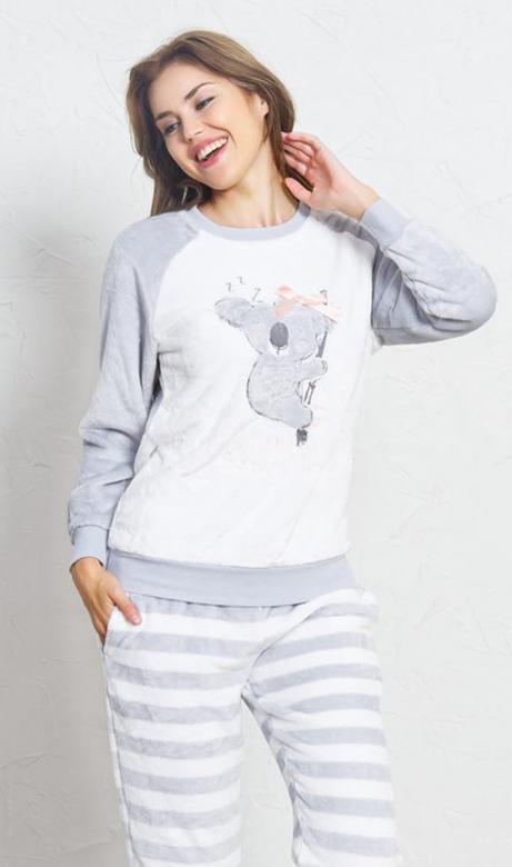 Dámské teplé pyžamo dlouhé Koala s mašlí