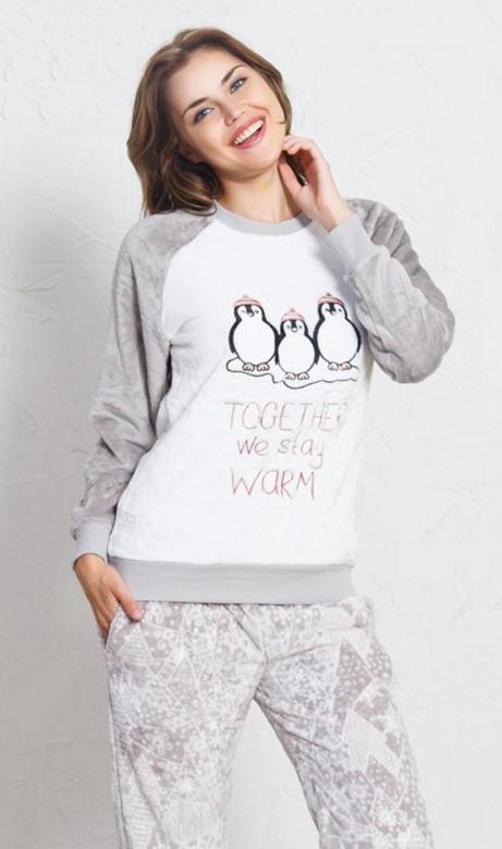Dámské teplé pyžamo Vienetta Secret Tři tučňáci