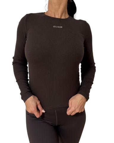 Dámské triko Guess Nat Rib V6RP08 čokoládové Dámské triko Guess Nat Rib V6RP08 čokoládové