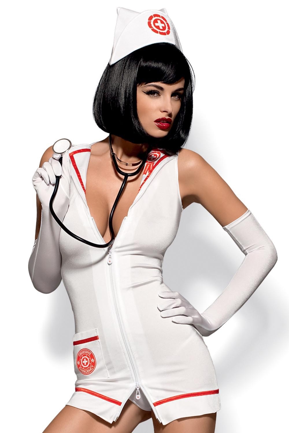 Dámský erotický kostým Obsessive Emergency dress a stetoskop XXL