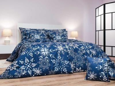 Povlečení bavlna Snowflakes tmavě modré 240x220, 2x70x90 cm